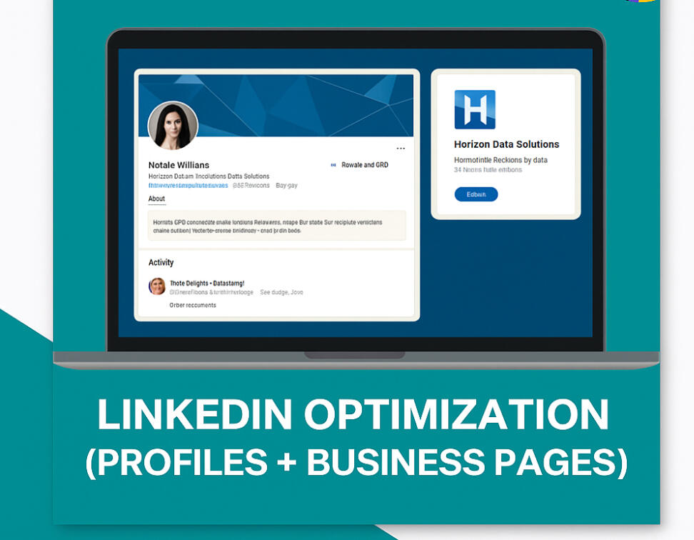LinkedIn Profile & Page Optimization for Business Growth Mockup of a LinkedIn profile screen, highlighting optimized layout and professional presence for teams and founders.
